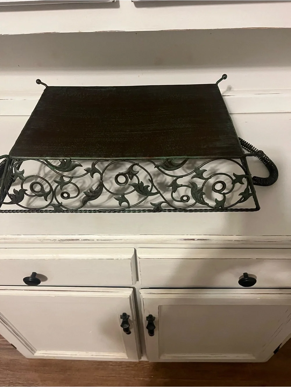 Dark Green Metal Serving Tray with Handles